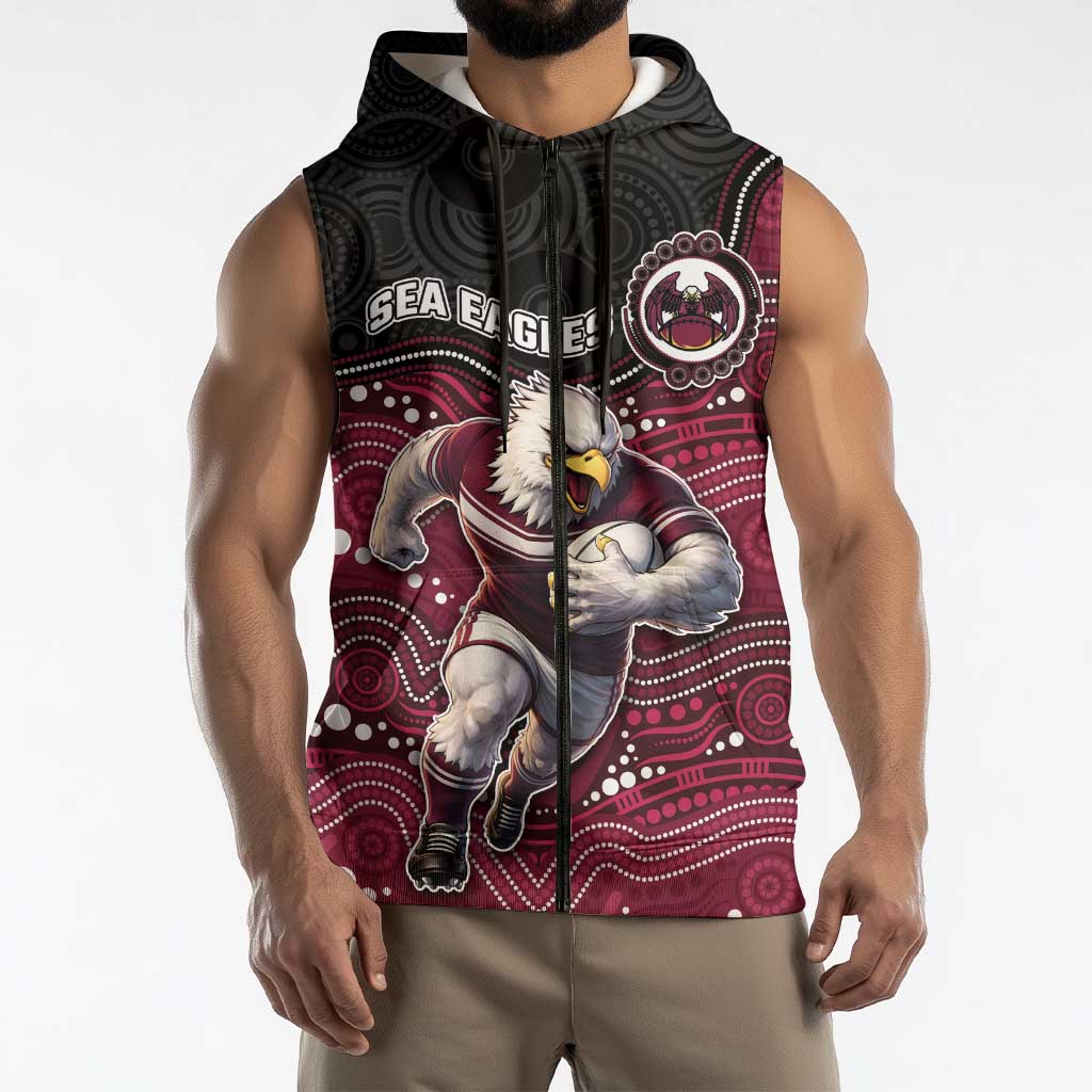 Custom Sea Eagles Sleeveless Zip Hoodie Bird Mascot With Aboriginal Indigenous