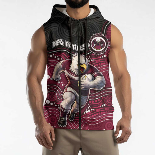 Custom Sea Eagles Sleeveless Zip Hoodie Bird Mascot With Aboriginal Indigenous