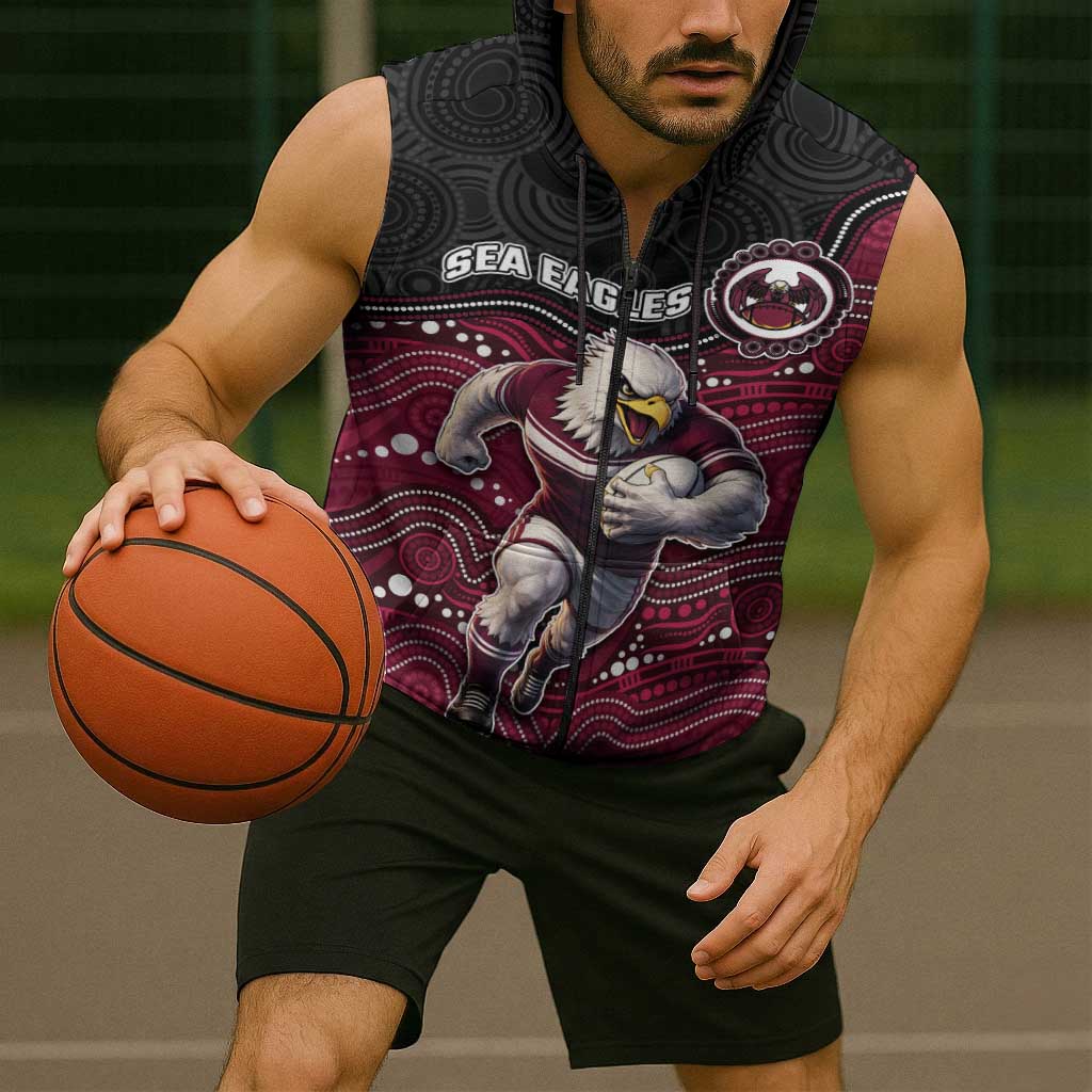 Custom Sea Eagles Sleeveless Zip Hoodie Bird Mascot With Aboriginal Indigenous
