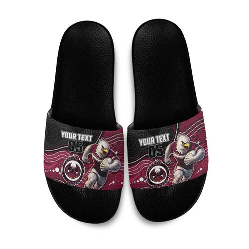 Custom Sea Eagles Slide Sandals Bird Mascot With Aboriginal Indigenous