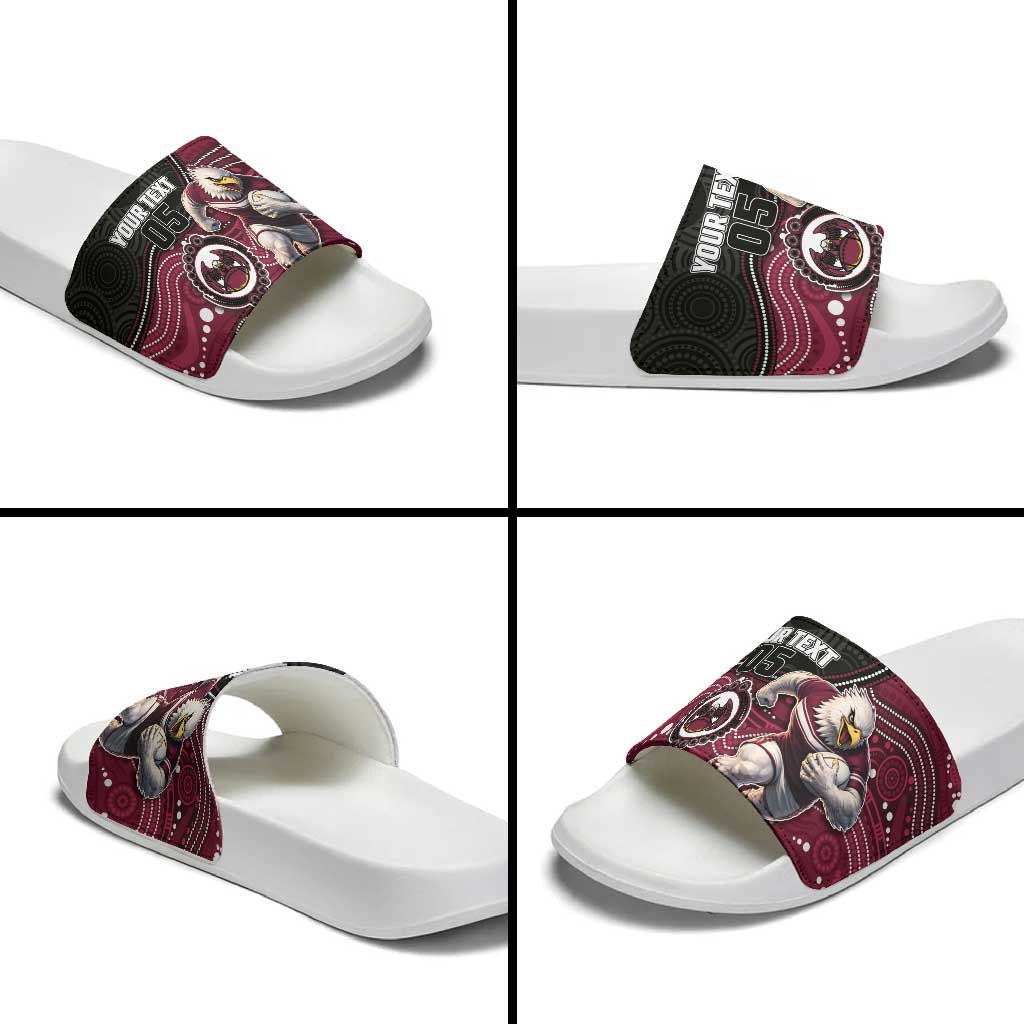 Custom Sea Eagles Slide Sandals Bird Mascot With Aboriginal Indigenous