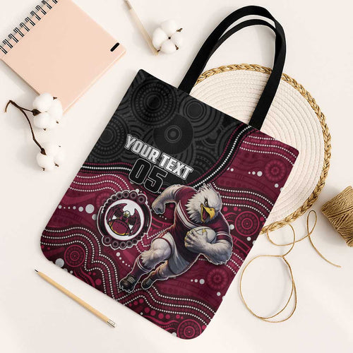 Custom Sea Eagles Tote Bag Bird Mascot With Aboriginal Indigenous