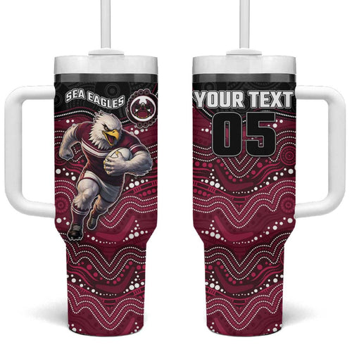Custom Sea Eagles Tumbler With Handle Bird Mascot With Aboriginal Indigenous