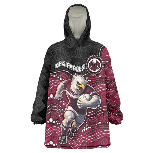 Custom Sea Eagles Wearable Blanket Hoodie Bird Mascot With Aboriginal Indigenous