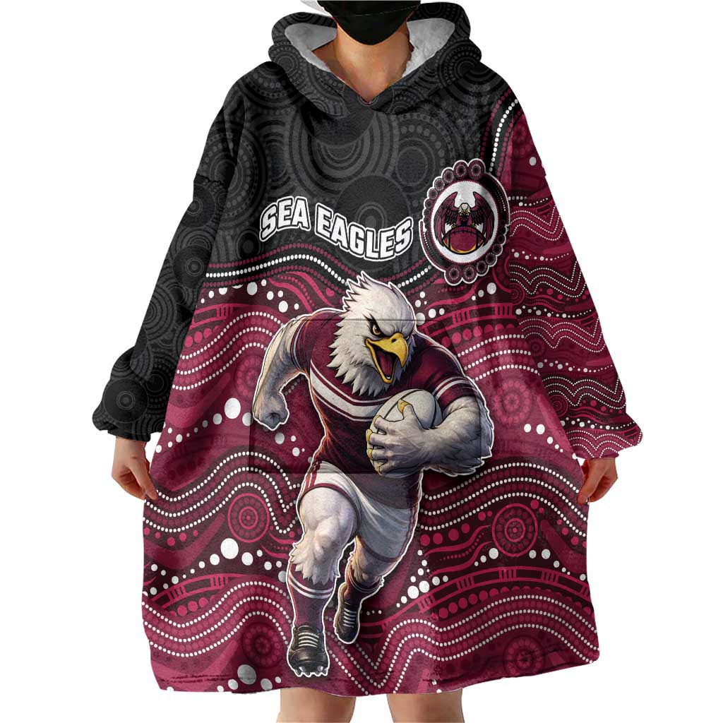 Custom Sea Eagles Wearable Blanket Hoodie Bird Mascot With Aboriginal Indigenous