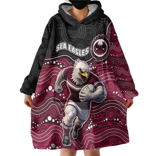 Custom Sea Eagles Wearable Blanket Hoodie Bird Mascot With Aboriginal Indigenous