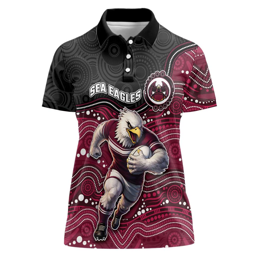 Custom Sea Eagles Women Polo Shirt Bird Mascot With Aboriginal Indigenous