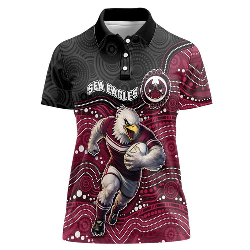 Custom Sea Eagles Women Polo Shirt Bird Mascot With Aboriginal Indigenous