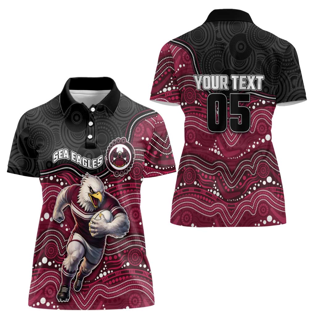 Custom Sea Eagles Women Polo Shirt Bird Mascot With Aboriginal Indigenous