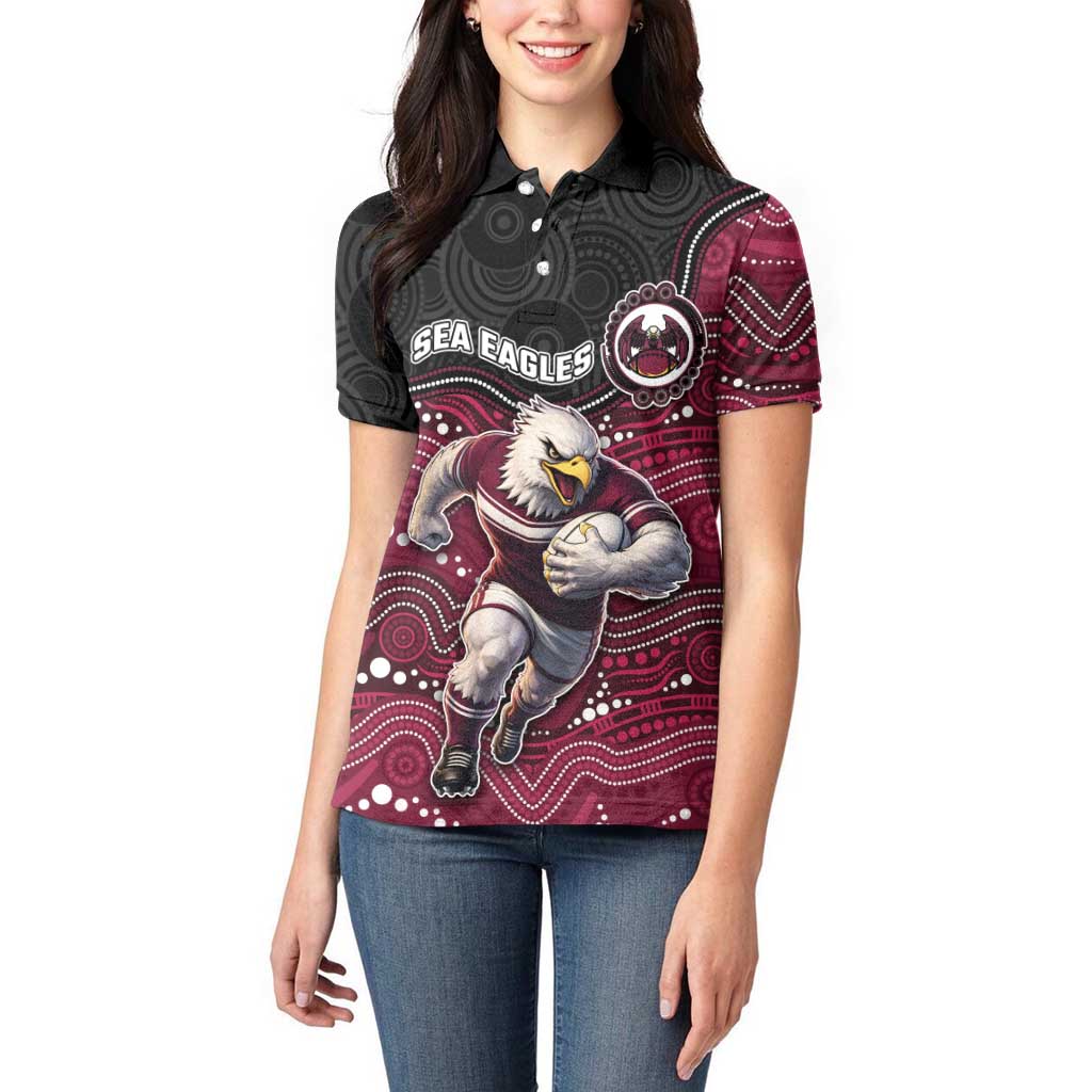 Custom Sea Eagles Women Polo Shirt Bird Mascot With Aboriginal Indigenous