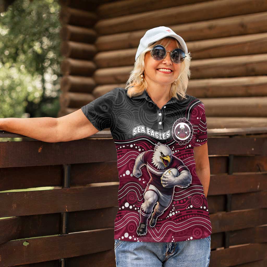 Custom Sea Eagles Women Polo Shirt Bird Mascot With Aboriginal Indigenous