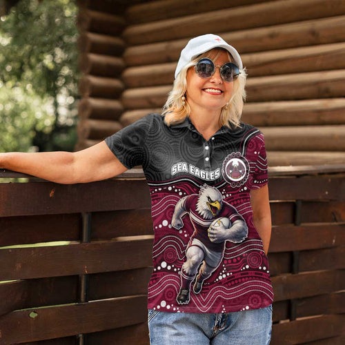 Custom Sea Eagles Women Polo Shirt Bird Mascot With Aboriginal Indigenous