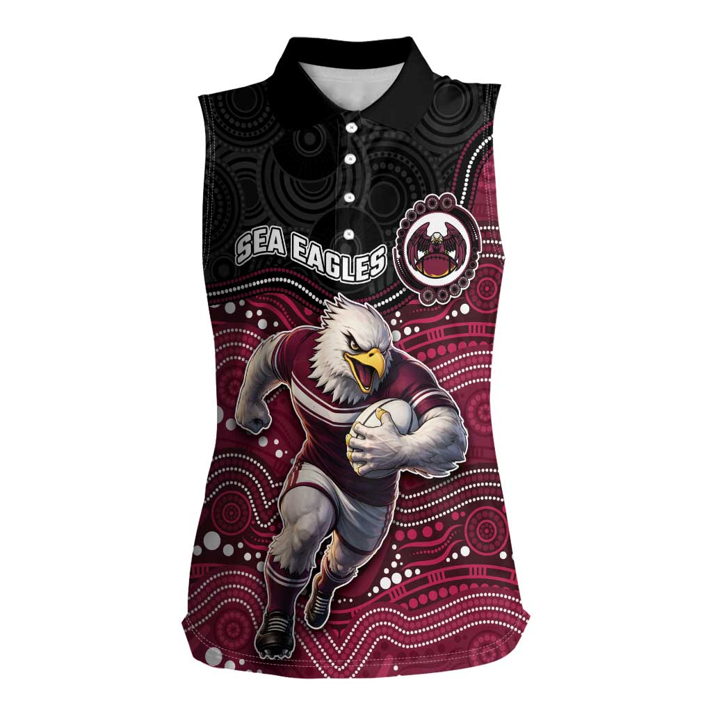 Custom Sea Eagles Women Sleeveless Polo Shirt Bird Mascot With Aboriginal Indigenous