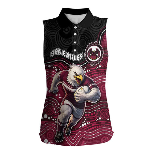 Custom Sea Eagles Women Sleeveless Polo Shirt Bird Mascot With Aboriginal Indigenous