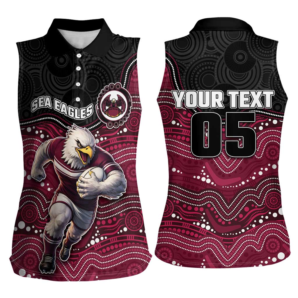 Custom Sea Eagles Women Sleeveless Polo Shirt Bird Mascot With Aboriginal Indigenous