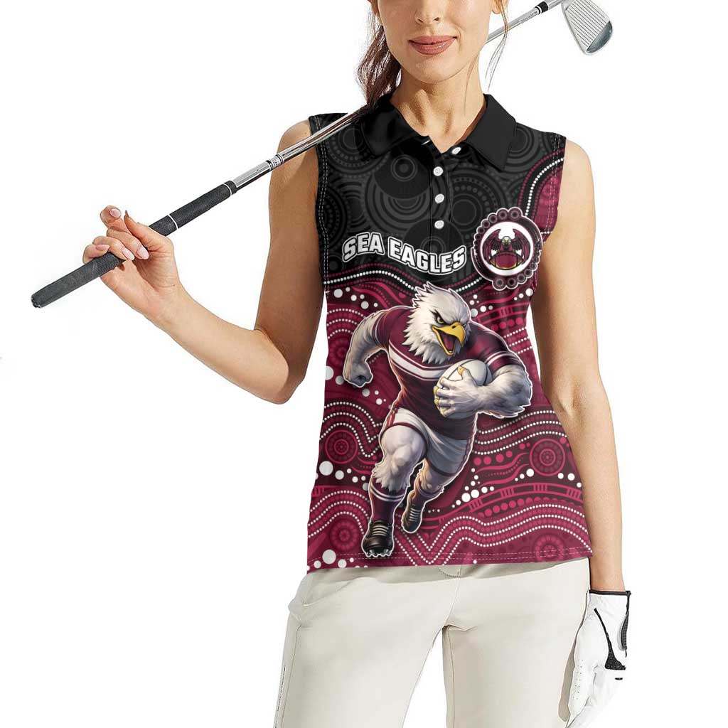 Custom Sea Eagles Women Sleeveless Polo Shirt Bird Mascot With Aboriginal Indigenous