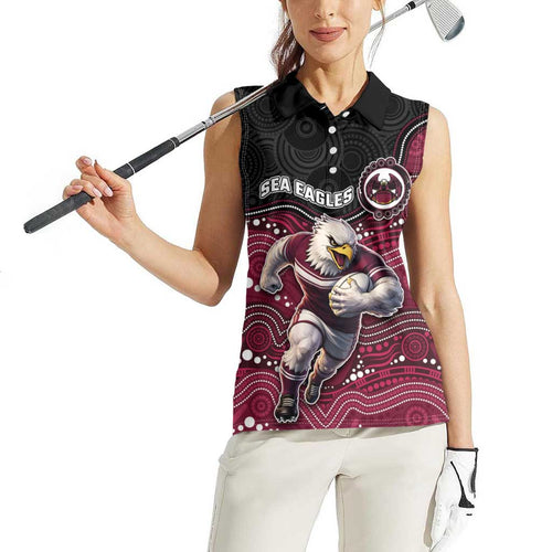 Custom Sea Eagles Women Sleeveless Polo Shirt Bird Mascot With Aboriginal Indigenous