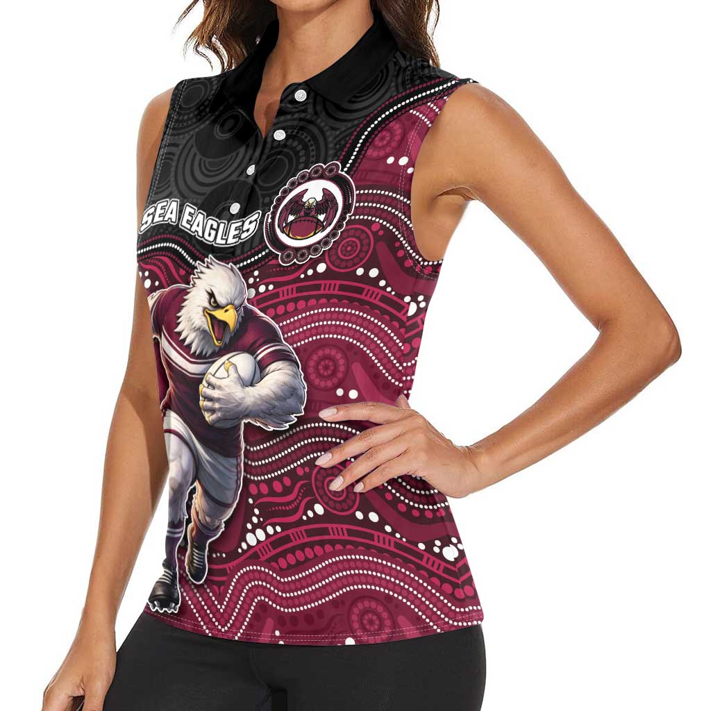 Custom Sea Eagles Women Sleeveless Polo Shirt Bird Mascot With Aboriginal Indigenous