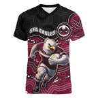 Custom Sea Eagles Women V-Neck T-Shirt Bird Mascot With Aboriginal Indigenous