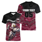 Custom Sea Eagles Women V-Neck T-Shirt Bird Mascot With Aboriginal Indigenous