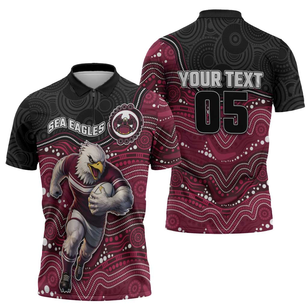 Custom Sea Eagles Zipper Polo Shirt Bird Mascot With Aboriginal Indigenous