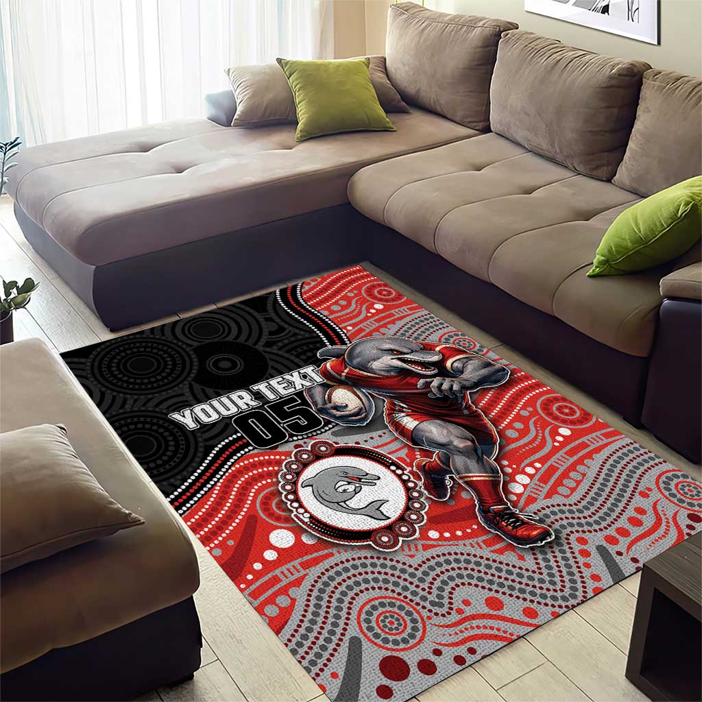 Custom Dolphins Area Rug Fish Mascot With Aboriginal Indigenous