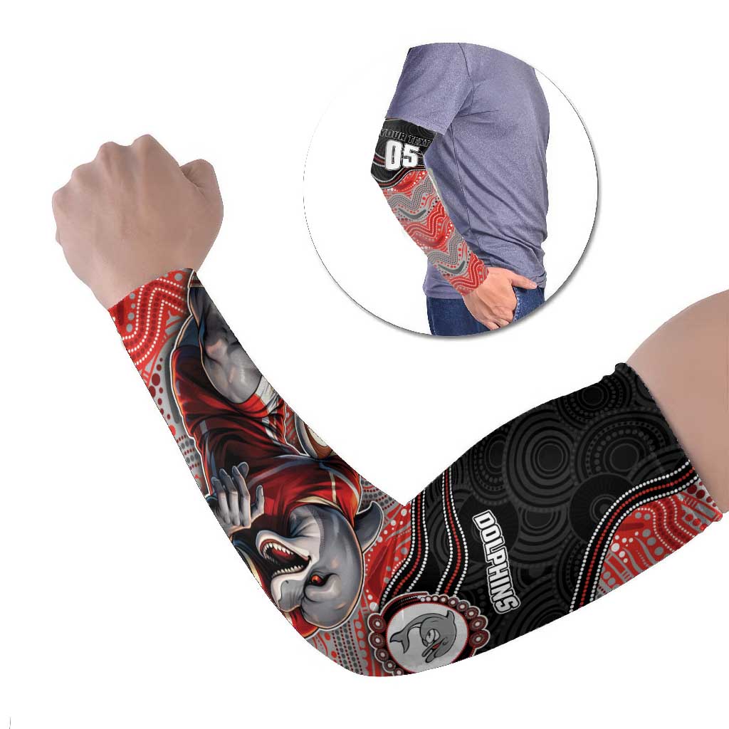 Custom Dolphins Arm Sleeves Fish Mascot With Aboriginal Indigenous