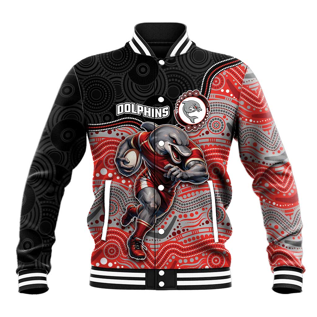 Custom Dolphins Baseball Jacket Fish Mascot With Aboriginal Indigenous