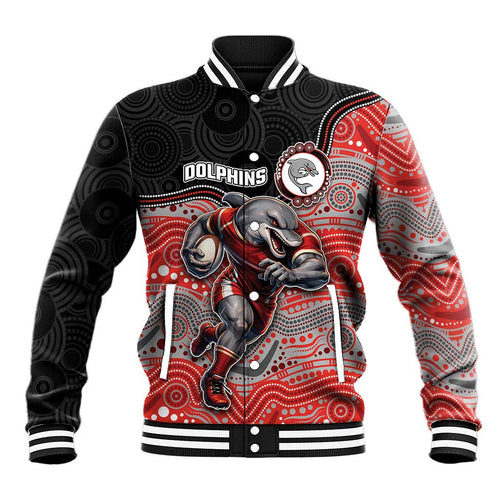 Custom Dolphins Baseball Jacket Fish Mascot With Aboriginal Indigenous