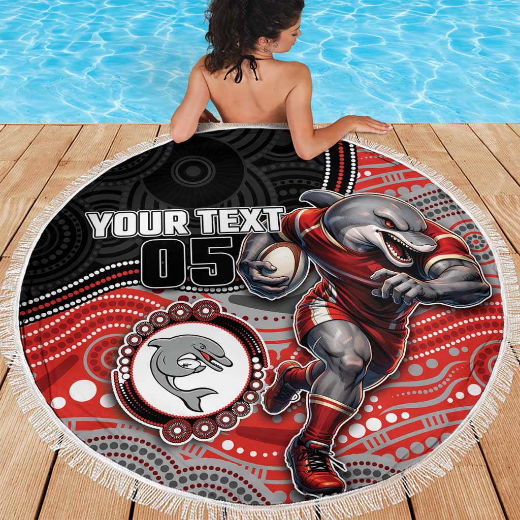 Custom Dolphins Beach Blanket Fish Mascot With Aboriginal Indigenous