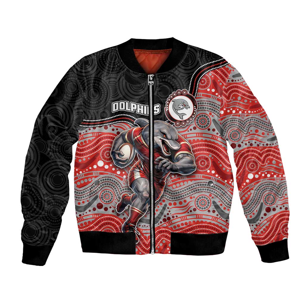 Custom Dolphins Bomber Jacket Fish Mascot With Aboriginal Indigenous