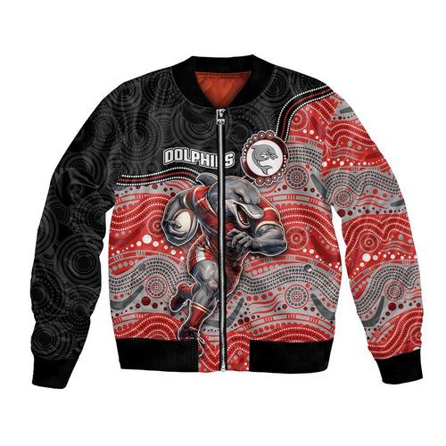 Custom Dolphins Bomber Jacket Fish Mascot With Aboriginal Indigenous