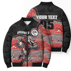 Custom Dolphins Bomber Puffer Jacket Fish Mascot With Aboriginal Indigenous