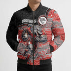 Custom Dolphins Bomber Puffer Jacket Fish Mascot With Aboriginal Indigenous
