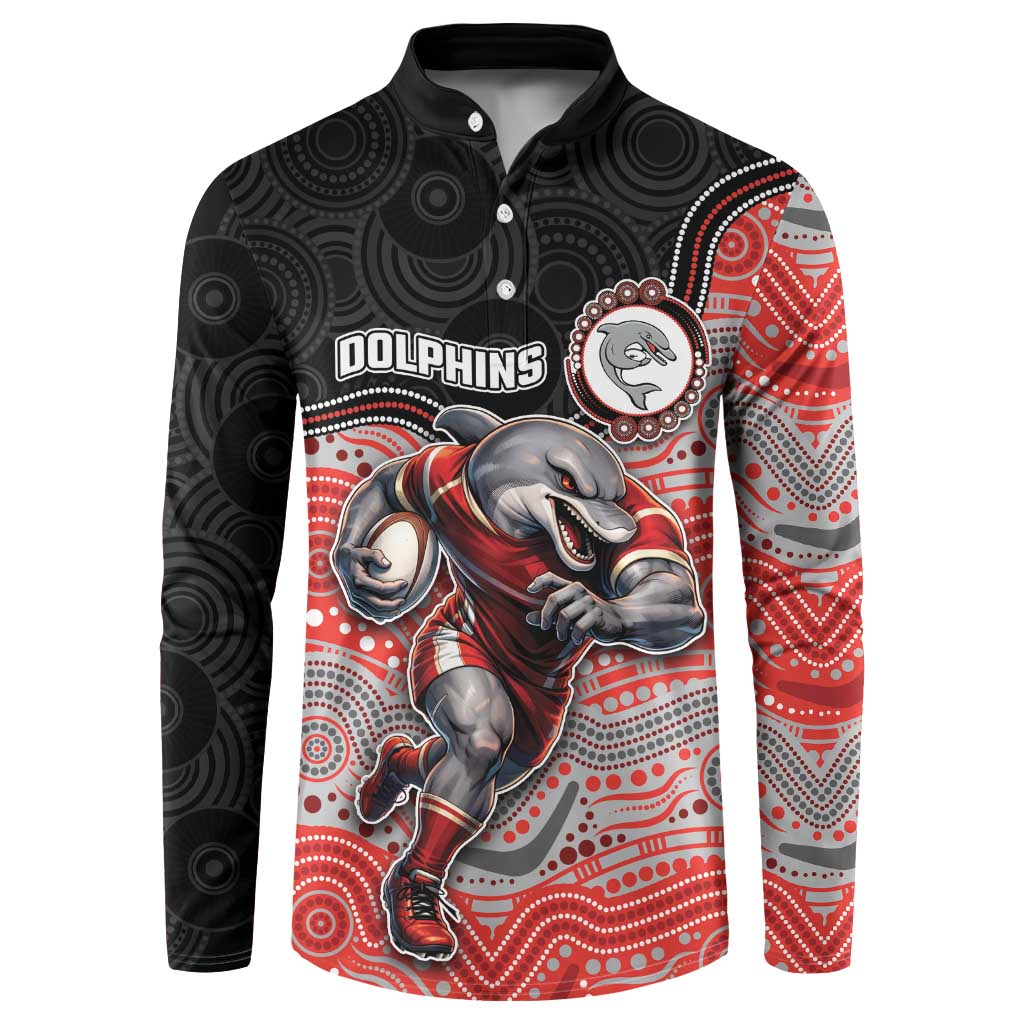 Custom Dolphins Button Sweatshirt Fish Mascot With Aboriginal Indigenous