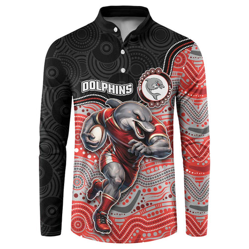 Custom Dolphins Button Sweatshirt Fish Mascot With Aboriginal Indigenous