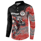 Custom Dolphins Button Sweatshirt Fish Mascot With Aboriginal Indigenous