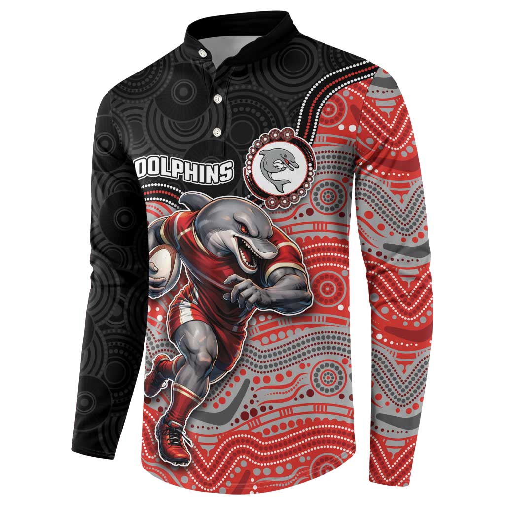 Custom Dolphins Button Sweatshirt Fish Mascot With Aboriginal Indigenous