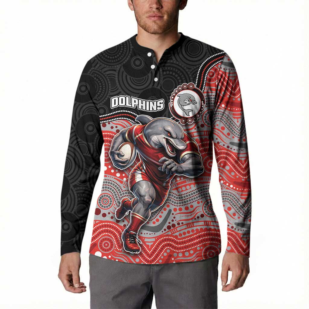 Custom Dolphins Button Sweatshirt Fish Mascot With Aboriginal Indigenous