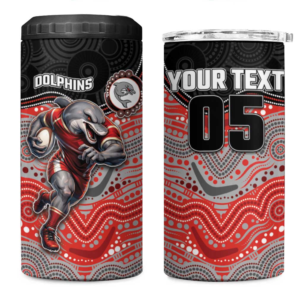 Custom Dolphins 4 in 1 Can Cooler Tumbler Fish Mascot With Aboriginal Indigenous