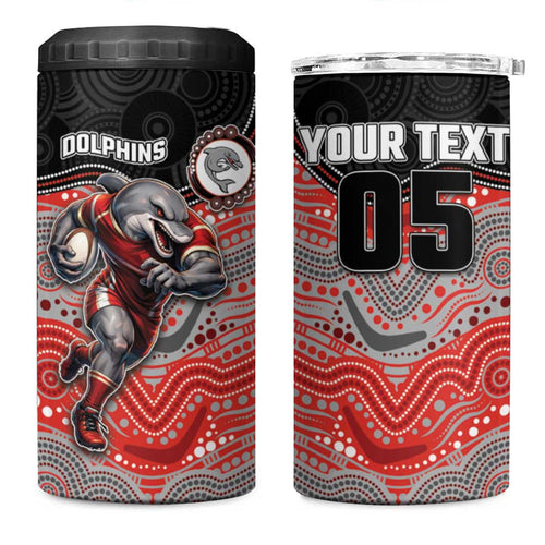Custom Dolphins 4 in 1 Can Cooler Tumbler Fish Mascot With Aboriginal Indigenous