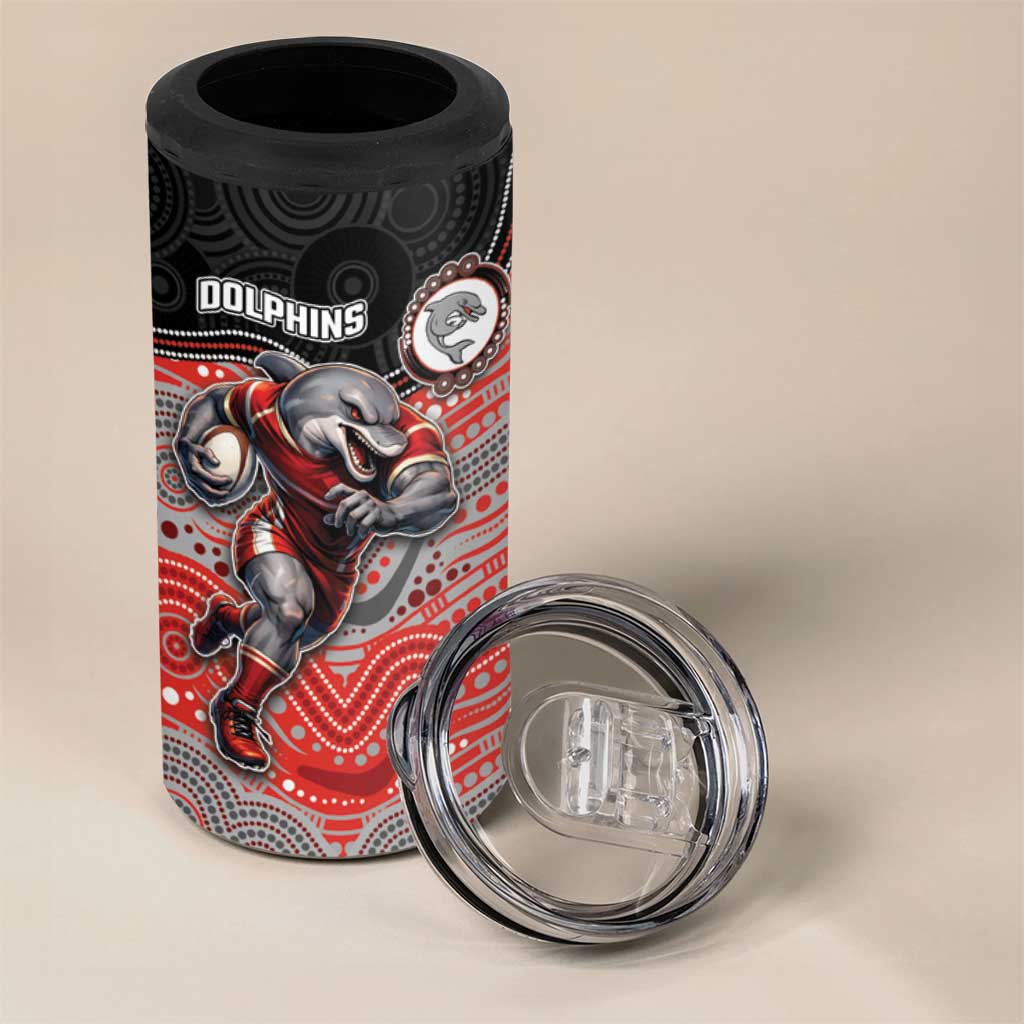 Custom Dolphins 4 in 1 Can Cooler Tumbler Fish Mascot With Aboriginal Indigenous