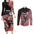 Custom Dolphins Couples Matching Long Sleeve Bodycon Dress and Long Sleeve Button Shirt Fish Mascot With Aboriginal Indigenous