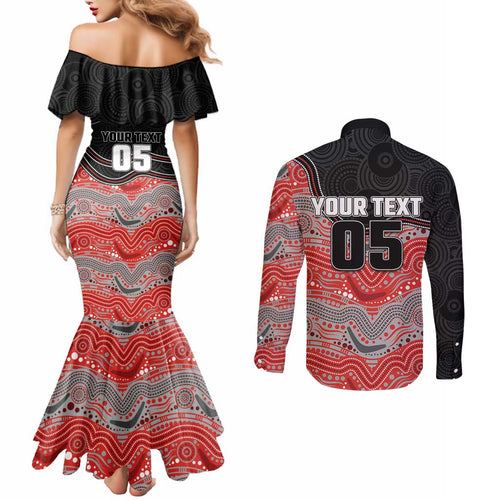 Custom Dolphins Couples Matching Mermaid Dress and Long Sleeve Button Shirt Fish Mascot With Aboriginal Indigenous