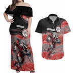 Custom Dolphins Couples Matching Off Shoulder Maxi Dress and Hawaiian Shirt Fish Mascot With Aboriginal Indigenous