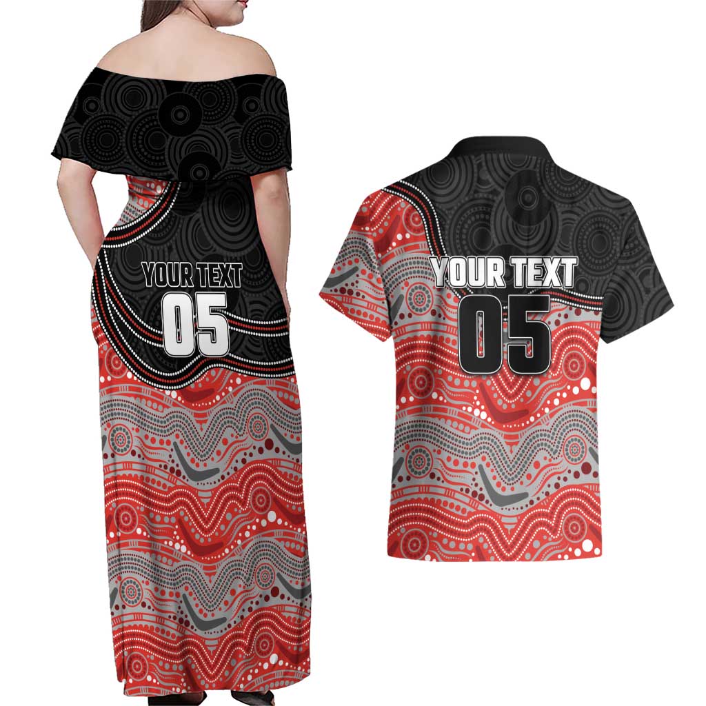 Custom Dolphins Couples Matching Off Shoulder Maxi Dress and Hawaiian Shirt Fish Mascot With Aboriginal Indigenous