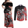 Custom Dolphins Couples Matching Off Shoulder Maxi Dress and Long Sleeve Button Shirt Fish Mascot With Aboriginal Indigenous