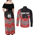 Custom Dolphins Couples Matching Off Shoulder Maxi Dress and Long Sleeve Button Shirt Fish Mascot With Aboriginal Indigenous