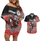 Custom Dolphins Couples Matching Off Shoulder Short Dress and Hawaiian Shirt Fish Mascot With Aboriginal Indigenous