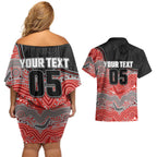 Custom Dolphins Couples Matching Off Shoulder Short Dress and Hawaiian Shirt Fish Mascot With Aboriginal Indigenous